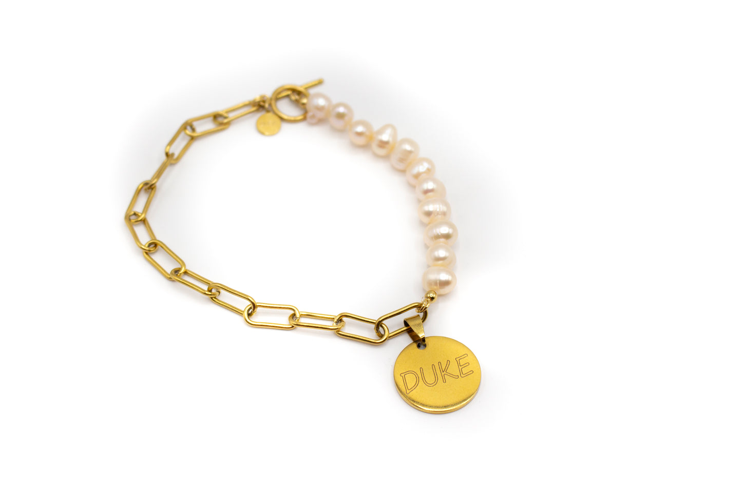 collar para mascota mitad cadena de acero inoxidable color oro y mitad de perlas naturales de cultivo