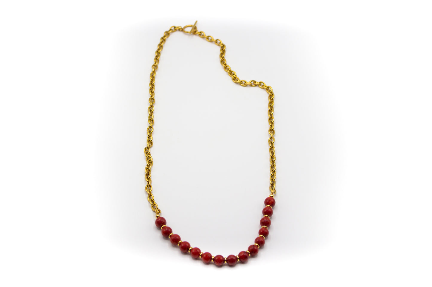 collar largo acero y coral rojo