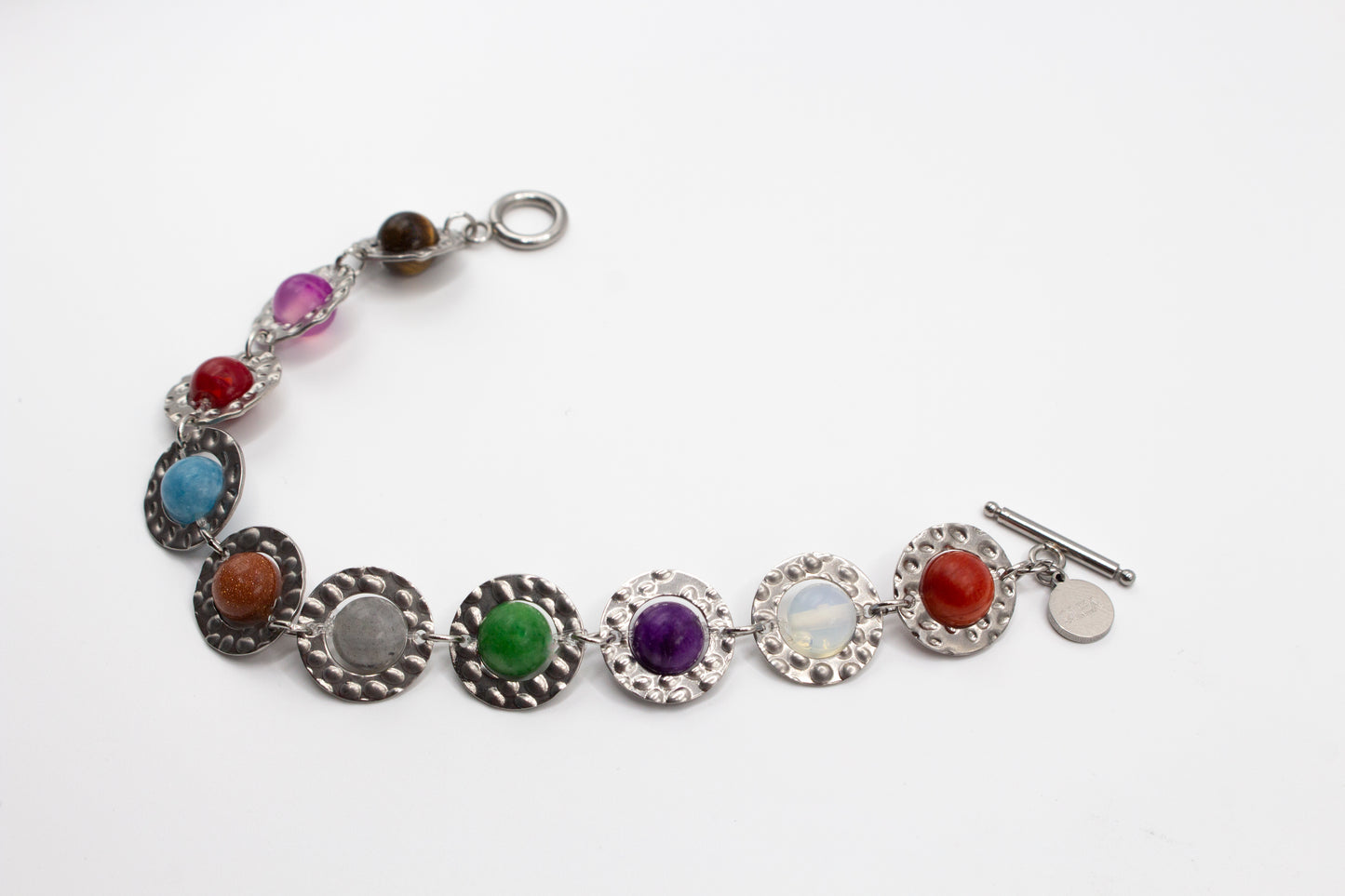 pulsera multicolor acero inoxidable color plateado y piedras naturales varias