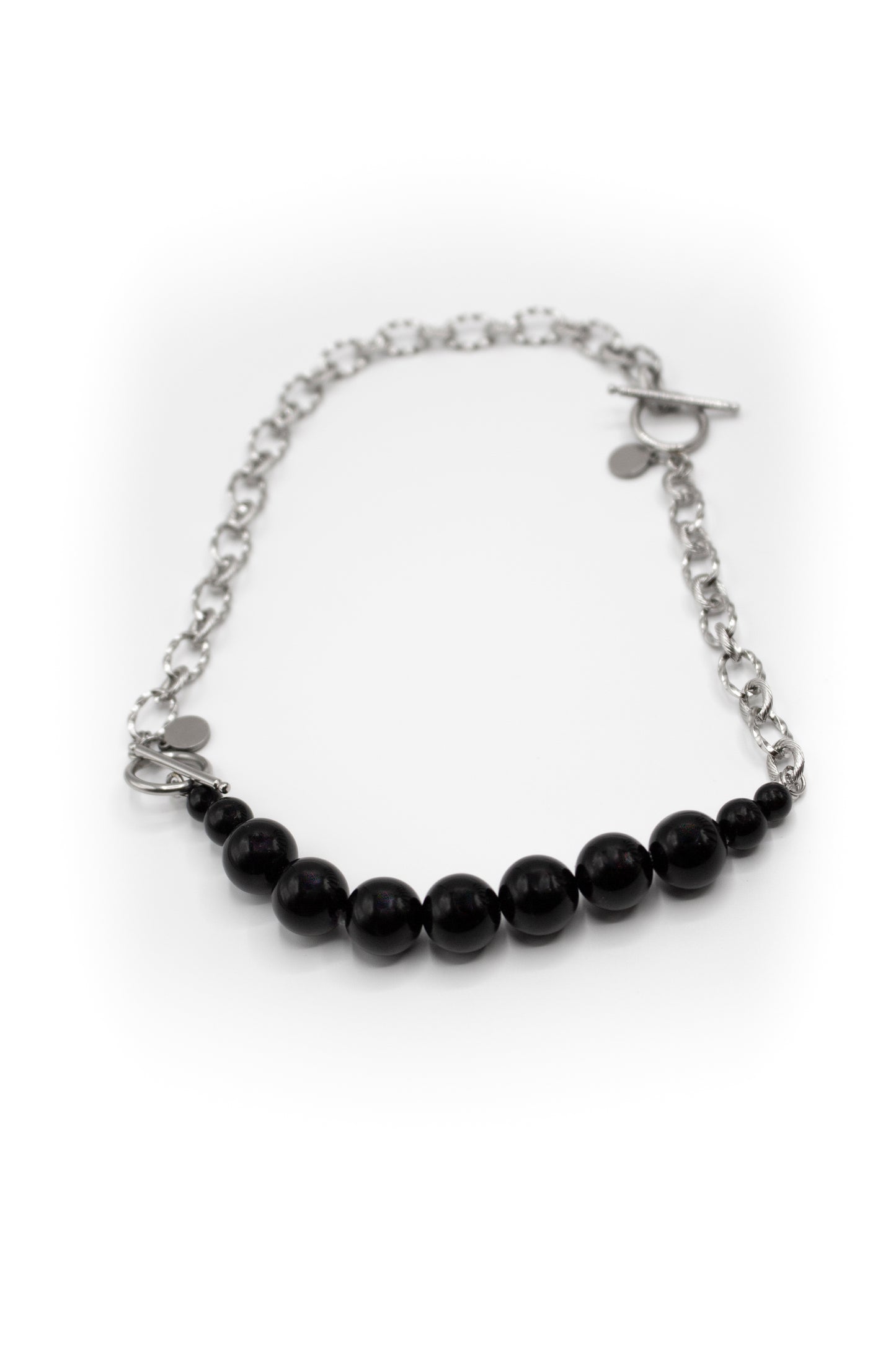 Halskette aus 2 Armbändern aus silberfarbenem Edelstahl und natürlichem Onyxstein