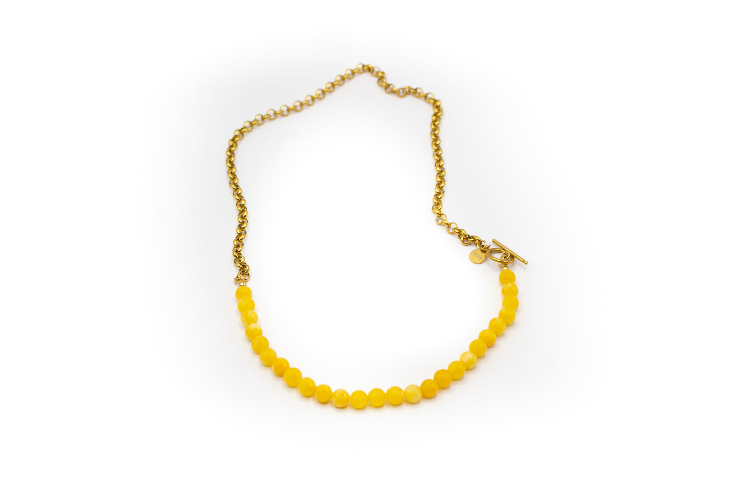 Collar mitad cadena acero inoxidable color oro con piedra natural ágata amarilla