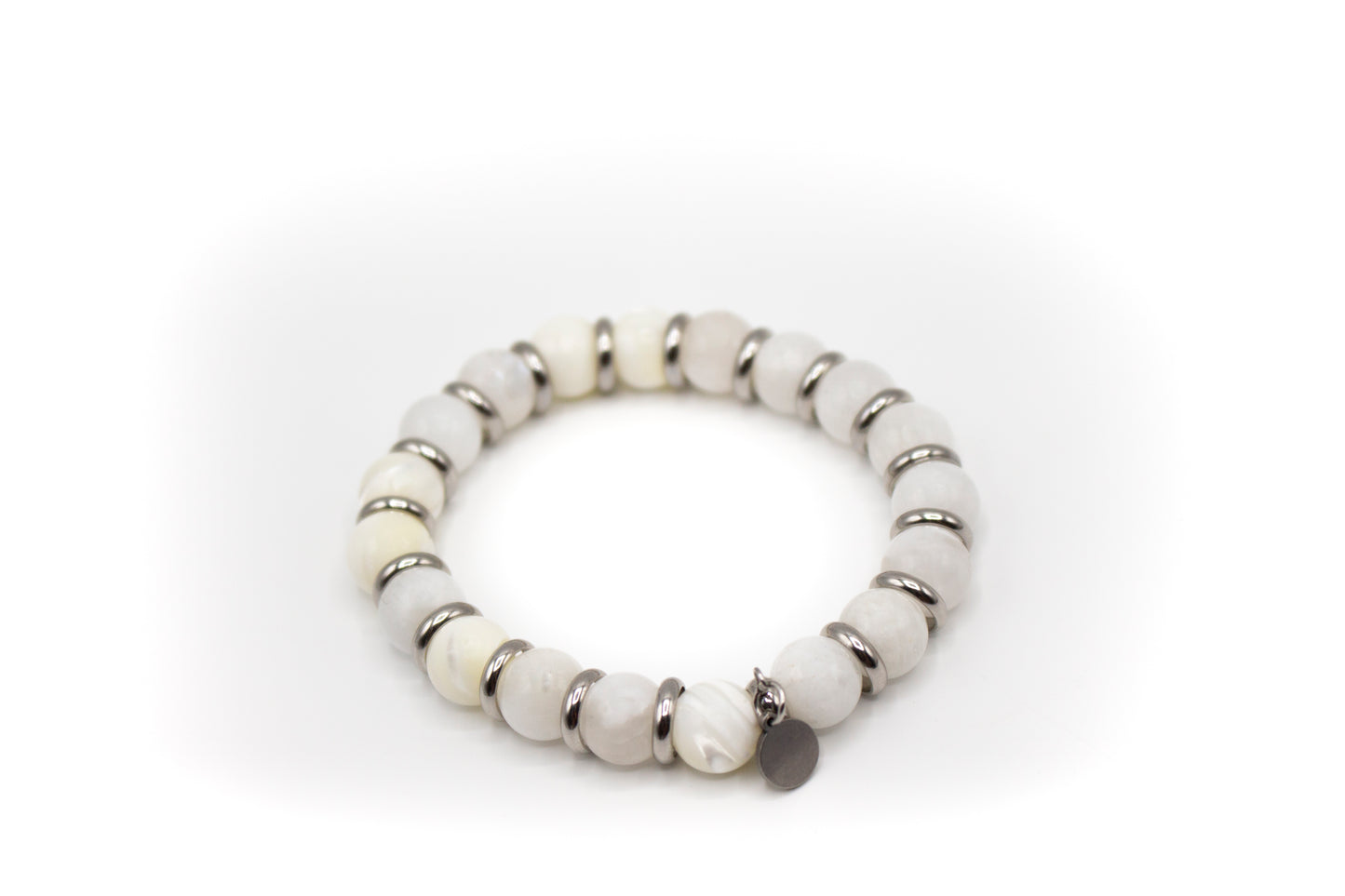 pulsera piedra natural nácar y separadores de acero