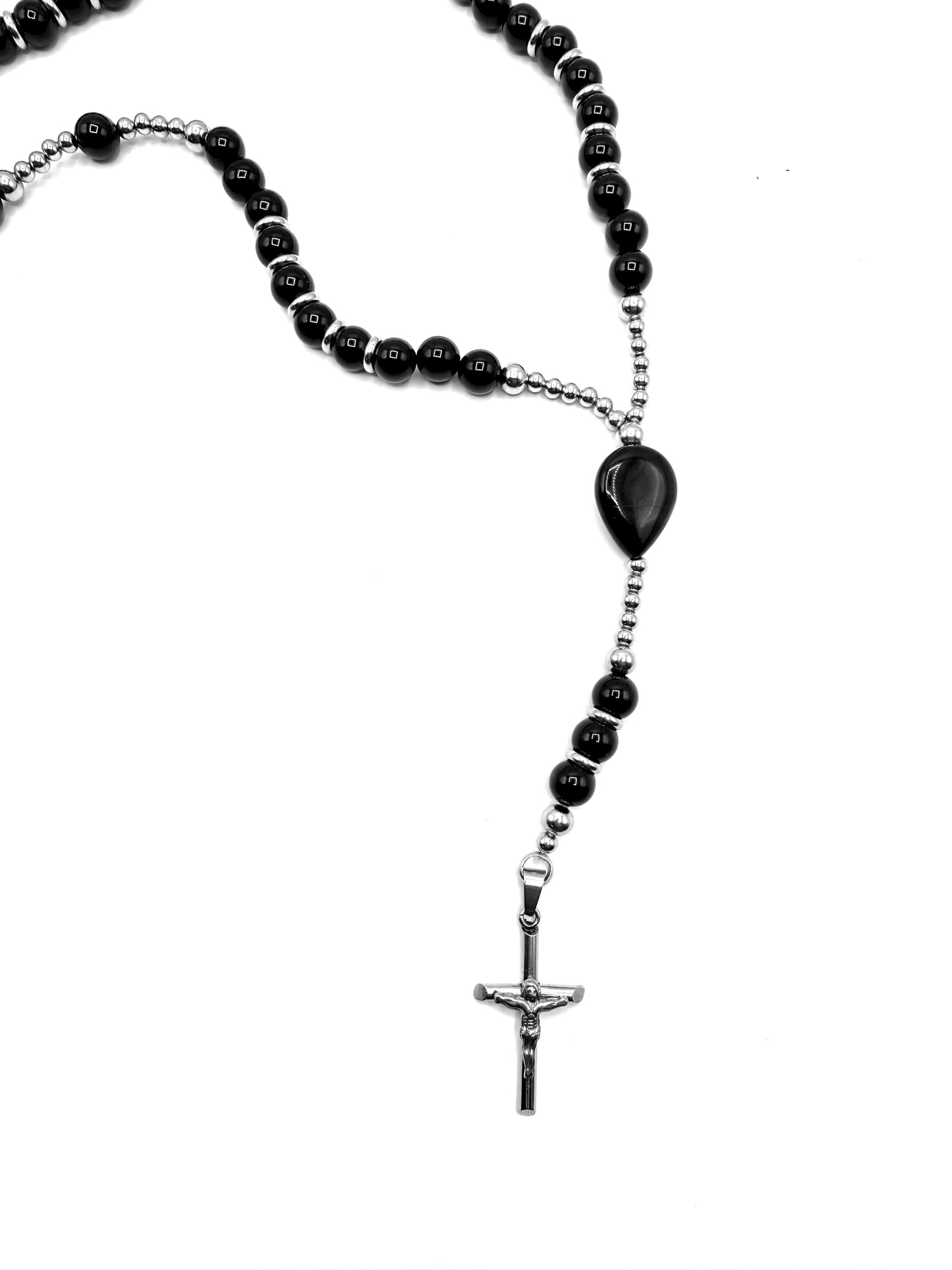 rosario de piedra natural ónix con acero inoxidable