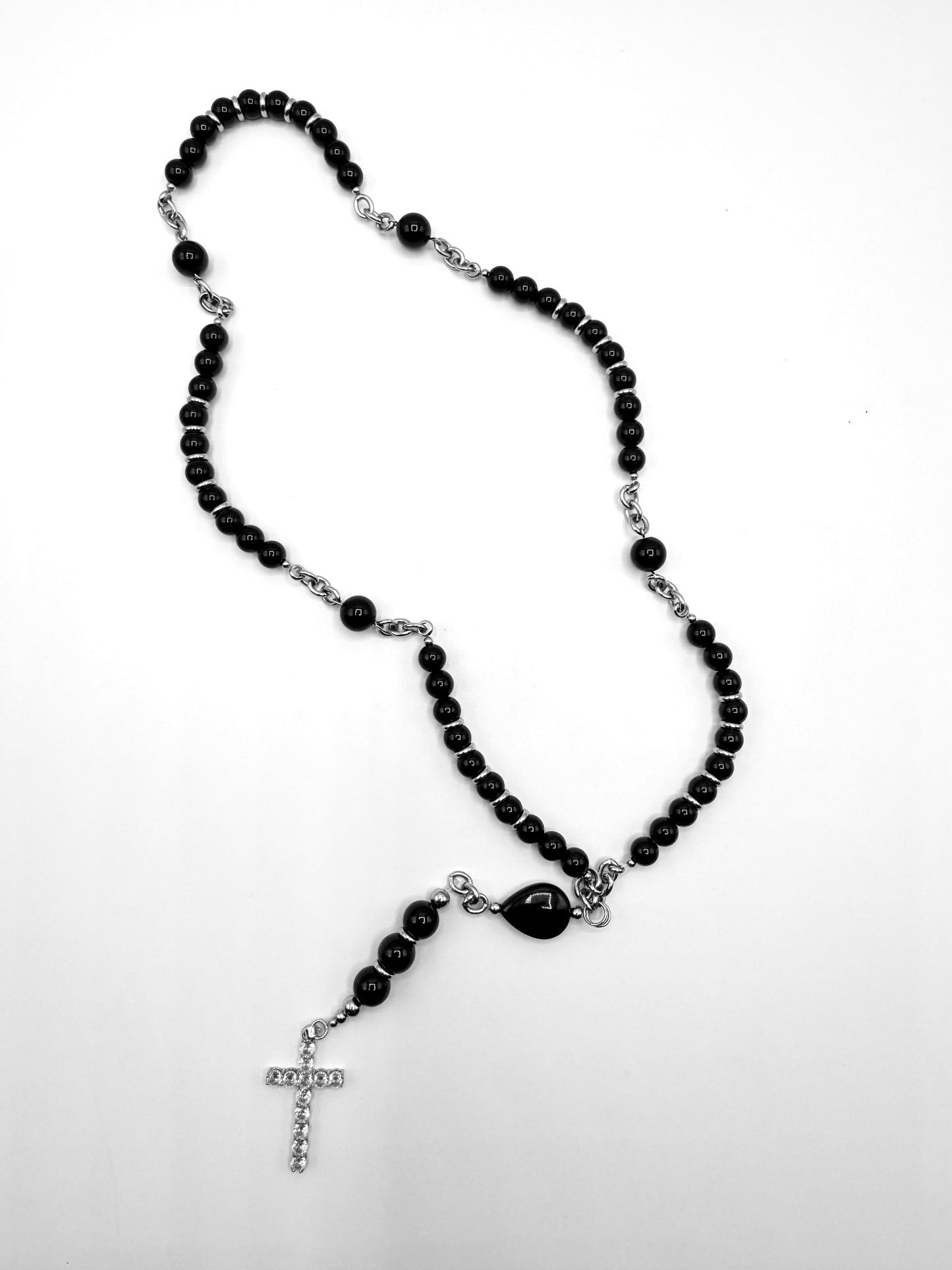 rosario de piedra natural ónix con cadena acero inoxidable