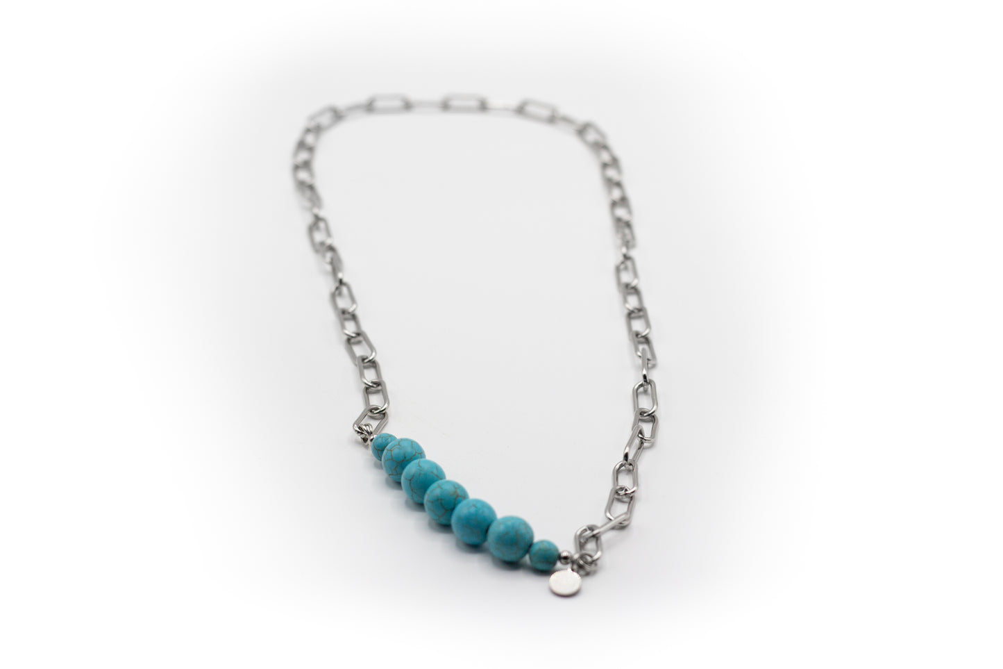 Collar Mediano Acero Inoxidable Color Plata y Piedra Natural Turquesa