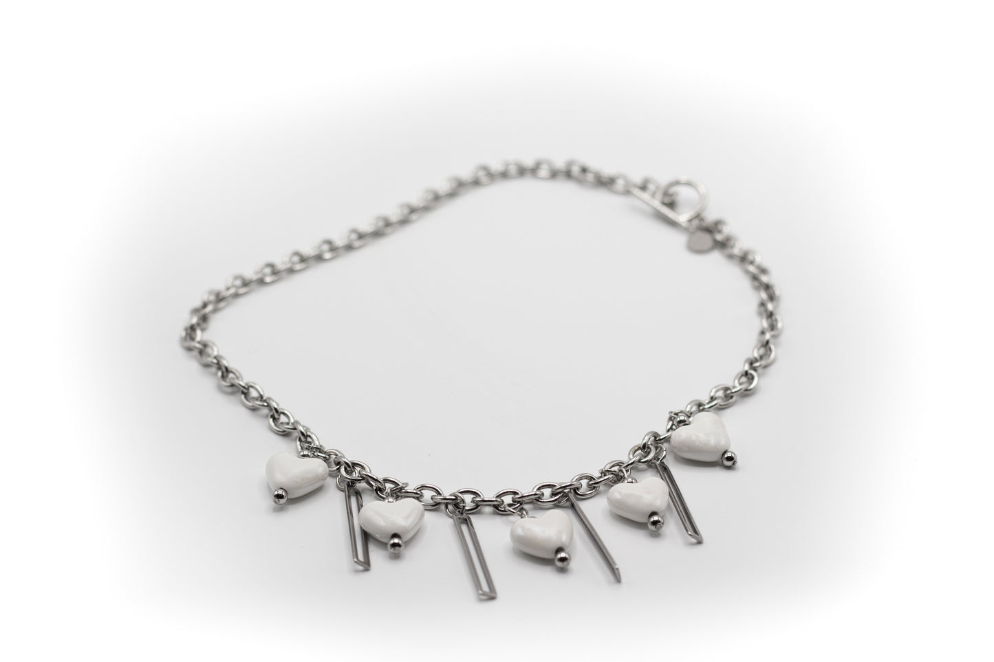 Collar Corto Acero Inoxidable Color Plata y Cerámica