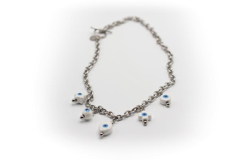 Collier en acier inoxydable et céramique couleur argent