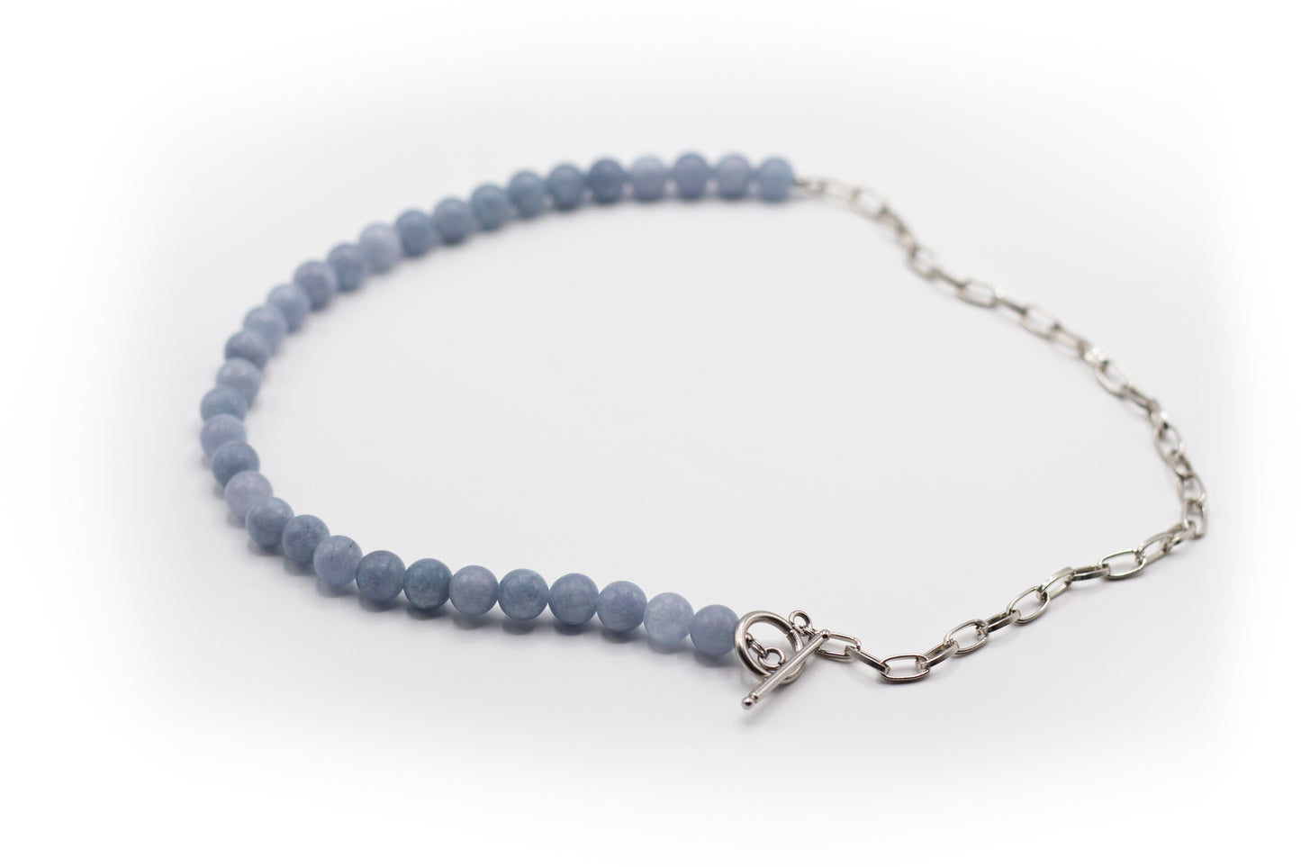 Collar Corto Acero Inoxidable Color Plata y Piedra Natural Angelita