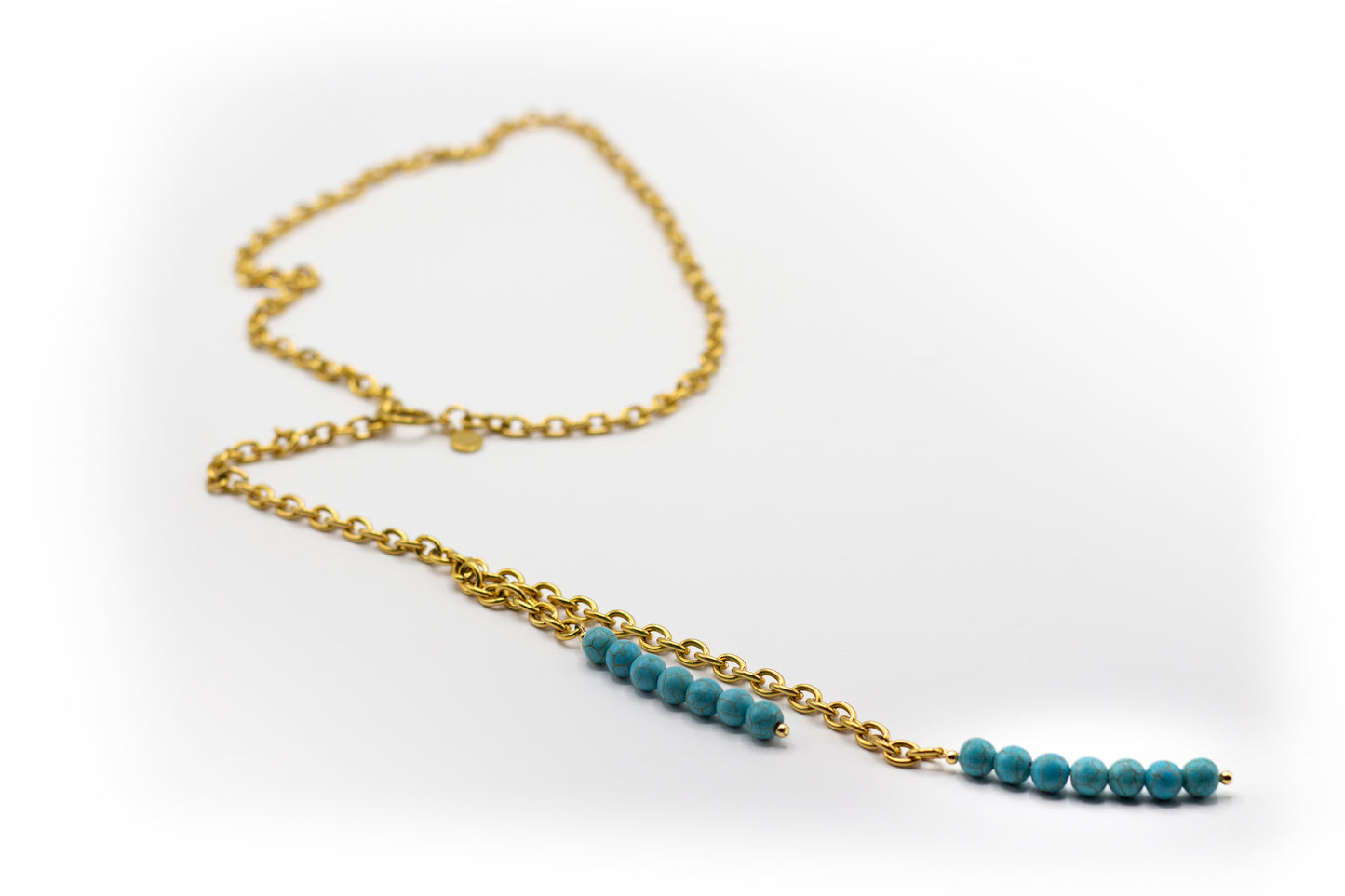 Extra lange Halskette aus Edelstahl und natürlichem Türkisstein