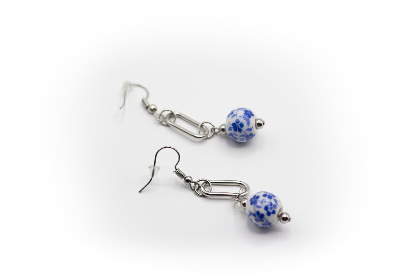 pendientes de gancho, eslabón y acero inoxidable color plata con cerámica china