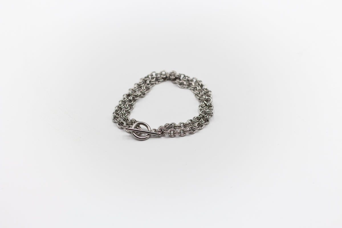 bracelet double en acier inoxydable argenté