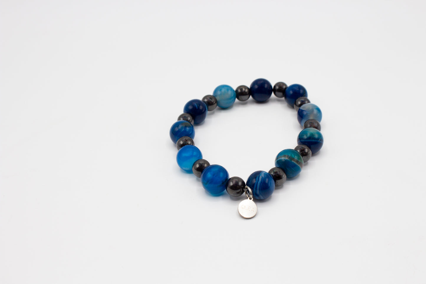 pulsera elástica piedra natural ágata azul y hematites