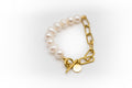 Pulsera de perla natural de cultivo (grandes) y mitad cadena de acero inoxidable color oro&nbsp;