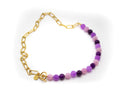 Collar de piedras naturales varias, charoíta, calcedonia y morganita de berilo con mitad de cadena de acero inoxidable color oro