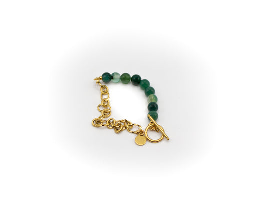 Bracelet en agate verte et demi-chaîne en acier inoxydable couleur or