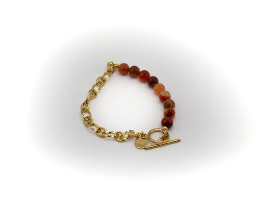 Bracelet demi-chaîne en agate orange et acier inoxydable doré