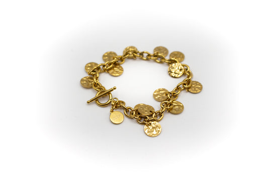 Bracelet avec des pampilles texturées, le tout en acier inoxydable plaqué or 14 carats