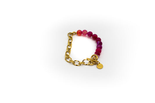 Bracelet en agate rose et demi-chaîne en acier inoxydable doré