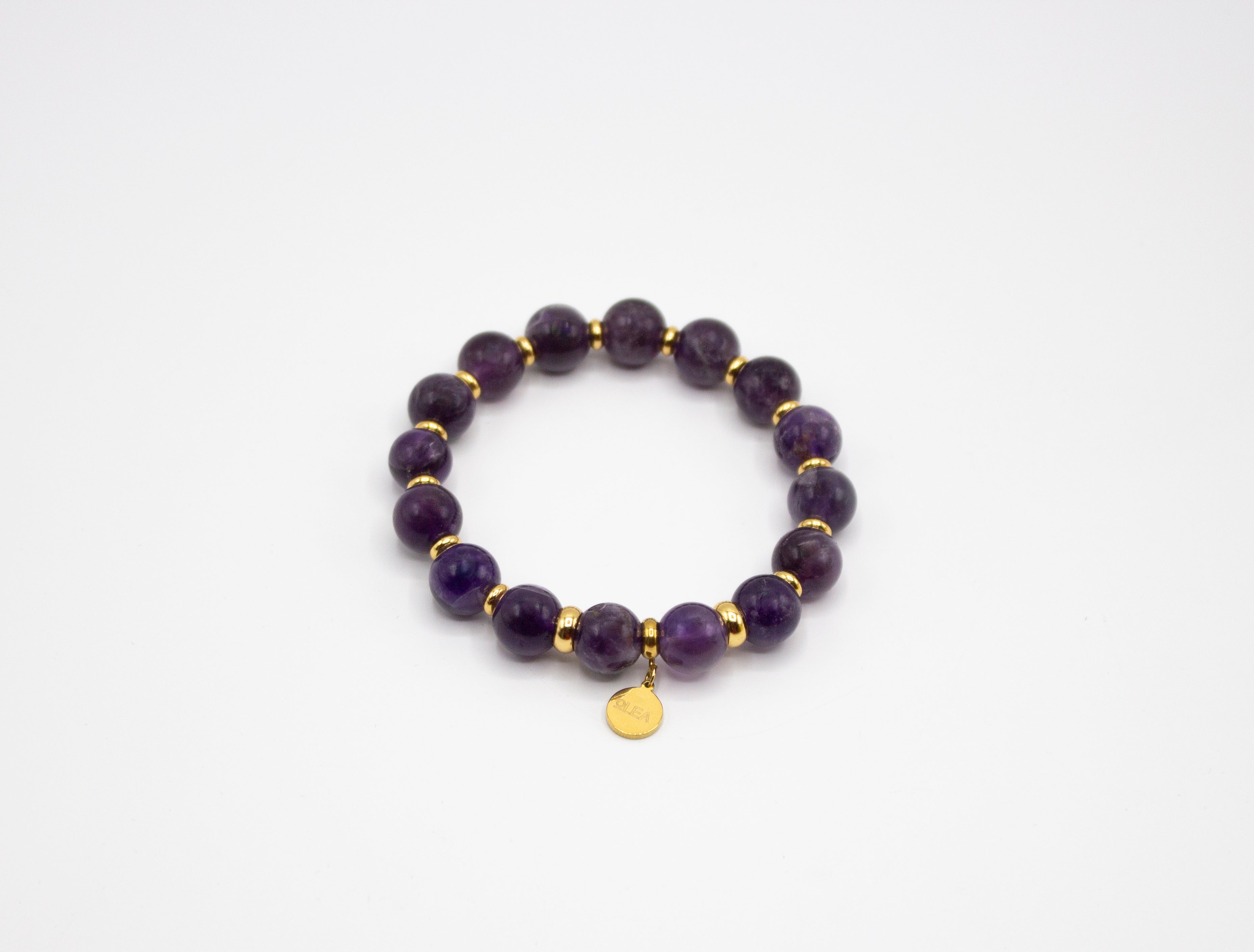 Pulsera elástica de Piedra natural Amatista y separadores de acero inoxidable color oro