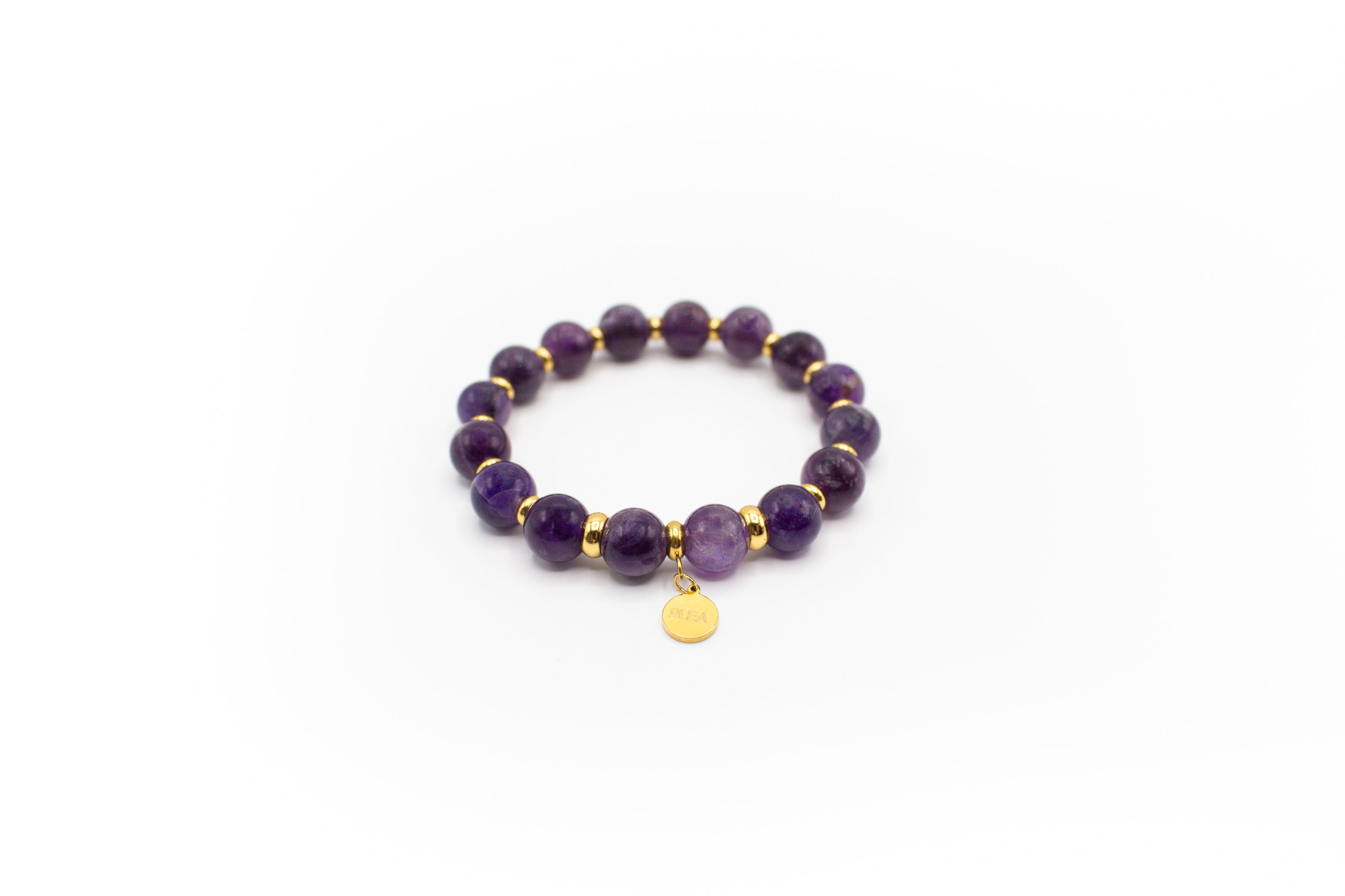 pulsera de acero inoxidable y piedra natural amatista