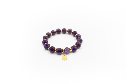 bracelet en acier inoxydable et pierre d'améthyste naturelle