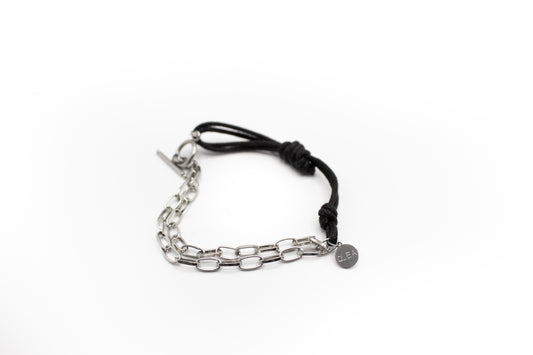 bracelet en acier inoxydable et cordon noir