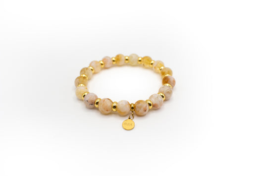 Bracelet en acier inoxydable couleur or avec pierre de citrine naturelle et séparateurs