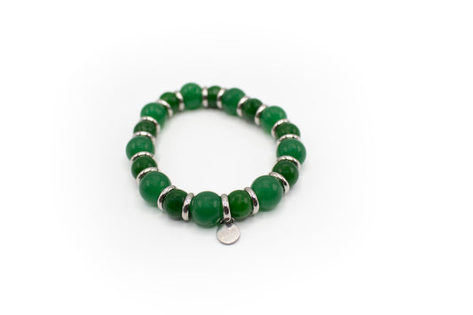 Bracelet en pierre de jade naturelle avec entretoises en acier inoxydable couleur argent