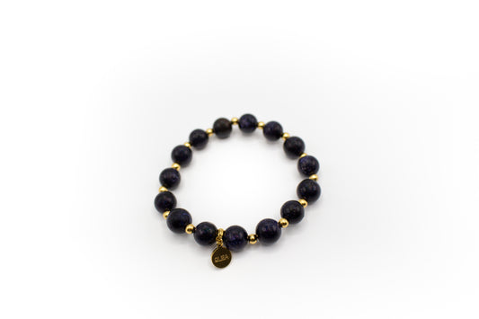 Bracelet en pierre naturelle d'aventurine bleue avec entretoises en acier inoxydable couleur or