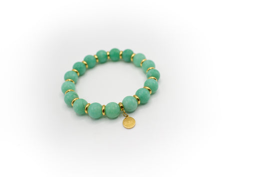 Bracelet en pierre naturelle d'amazonite avec séparateurs en acier inoxydable couleur or