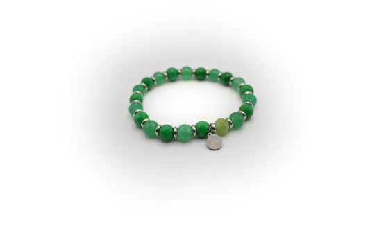 Bracelet en pierre de jade naturelle avec entretoises en acier inoxydable couleur argent