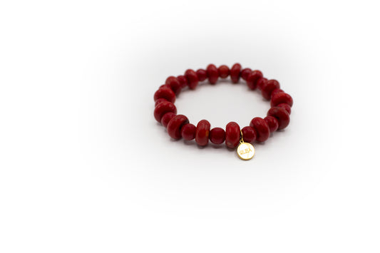 bracelet en corail rouge naturel et acier inoxydable couleur or