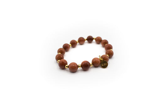 Bracelet en pierre d'aventurine naturelle avec entretoises en acier inoxydable couleur or