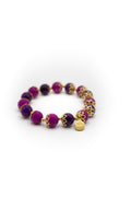 pulsera de piedra natural charoíta y kunzita con separadores de flor de acero inoxidable color oro