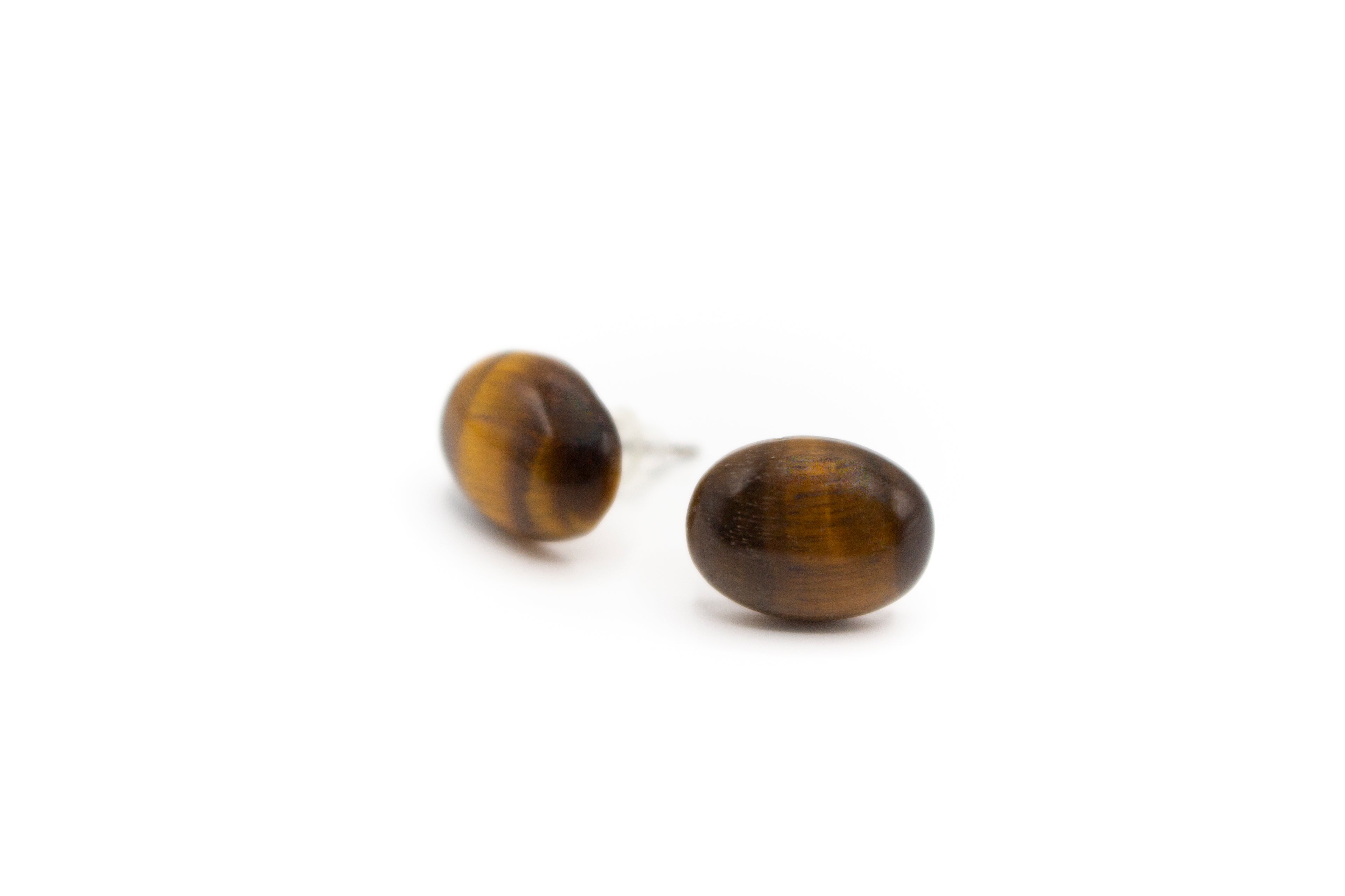 Ovale Ohrstecker mit natürlichem Tigerauge-Stein und goldfarbenem Edelstahl