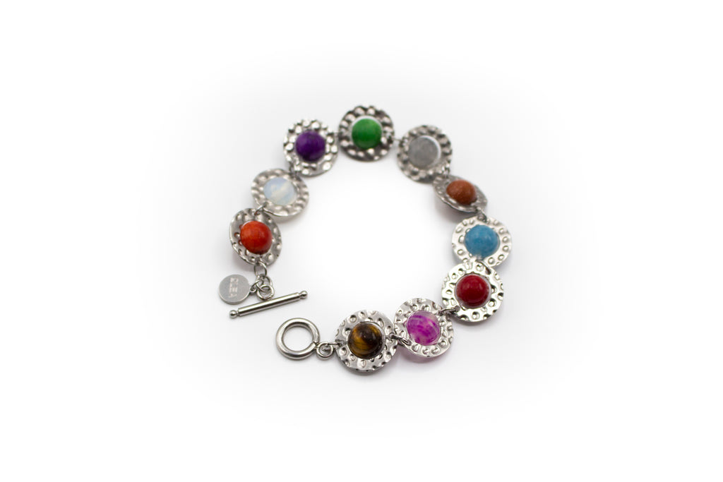 pulsera multicolor acero inoxidable color plateado y piedras naturales varias