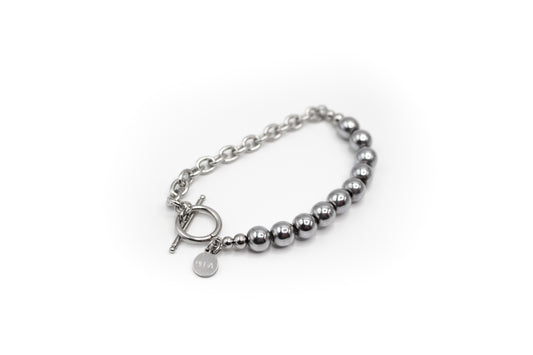 Bracelet en pierre d'hématite naturelle et demi-chaîne en acier inoxydable couleur argent