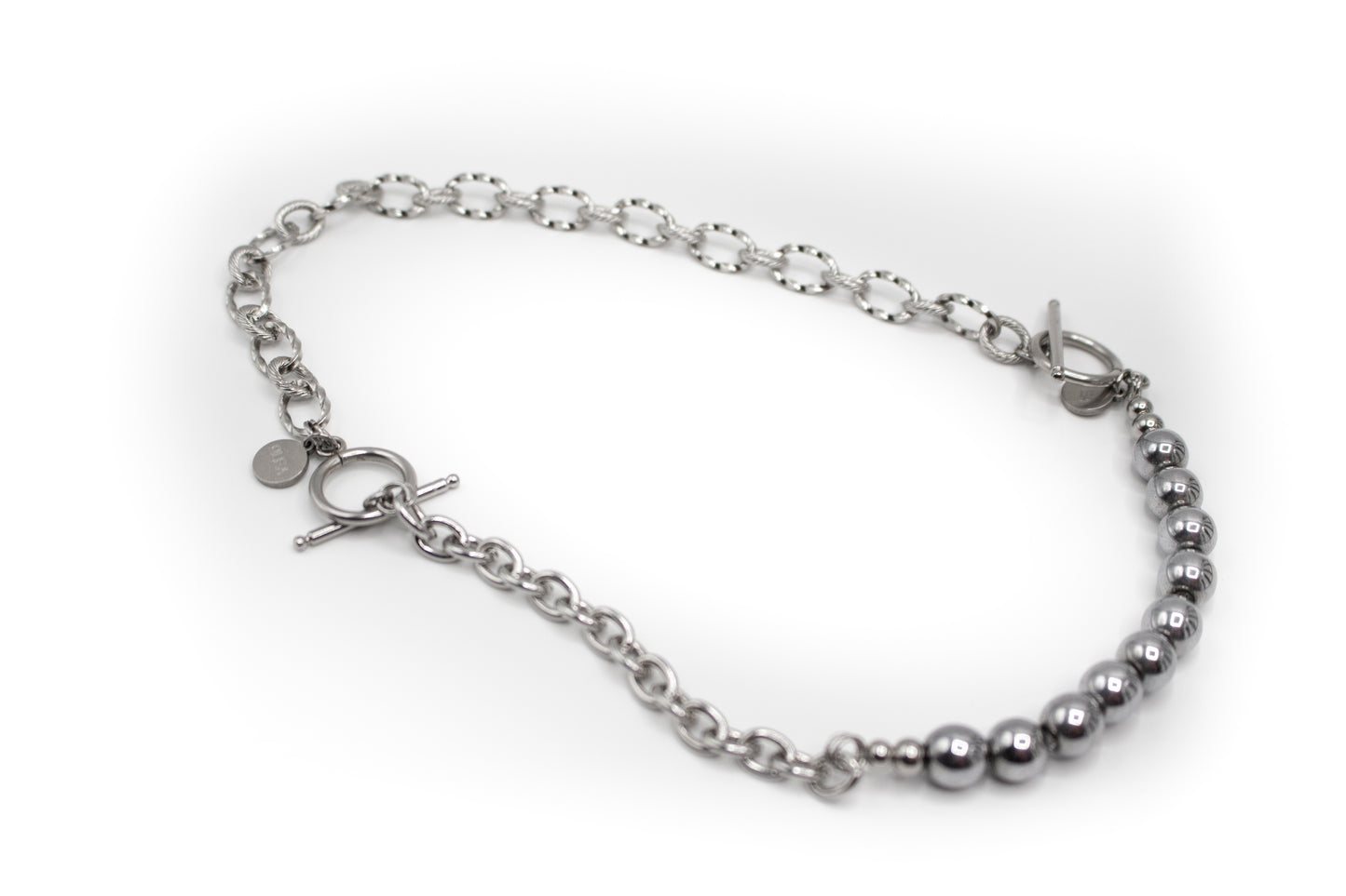 Halskette mit 2 Armbändern aus silberfarbenem Edelstahl und natürlichem Hämatitstein