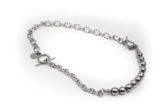 Halskette mit 2 Armbändern aus silberfarbenem Edelstahl und natürlichem Hämatitstein