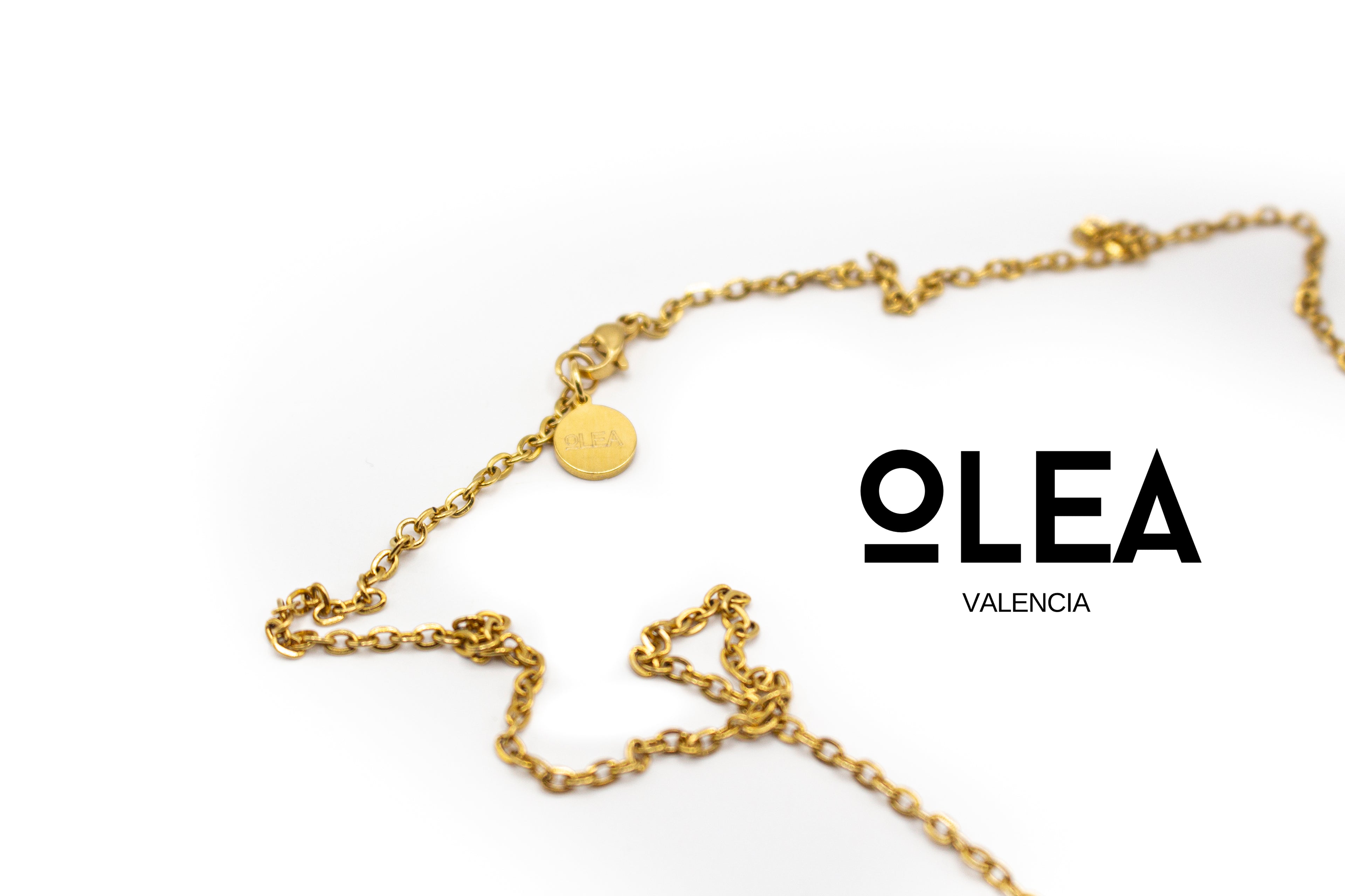 Cadena Mediana Acero Inoxidable Color Oro y Colgante Rectángulo y Happy Face