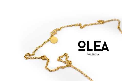 Cadena Mediana Acero Inoxidable Color Oro y Colgante Rectángulo y Happy Face