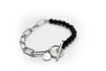 pulsera de piedra natural ónix (bolas pequeñas) y mitad cadena de acero inoxidable color plata