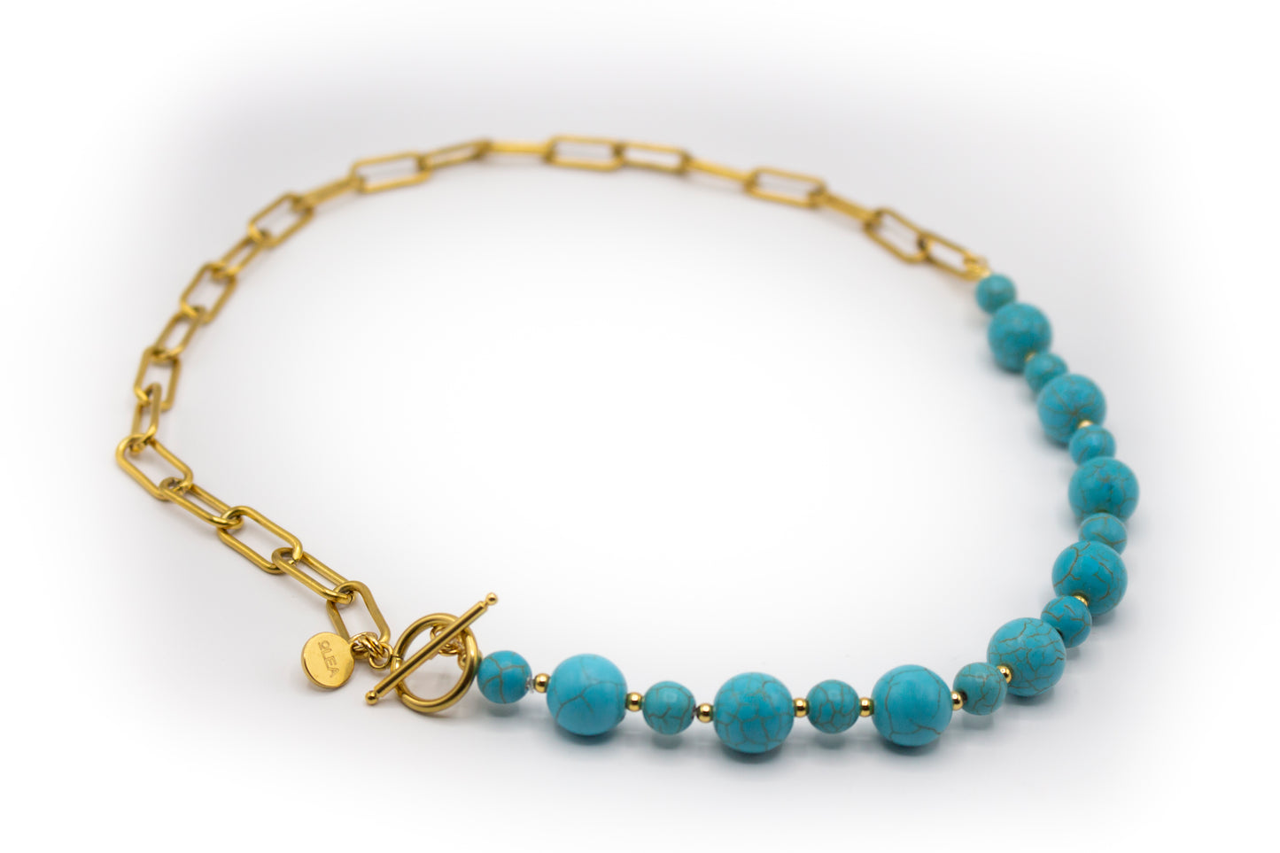 collar de piedra natural turquesa con separadores y mitad cadena de acero inoxidable