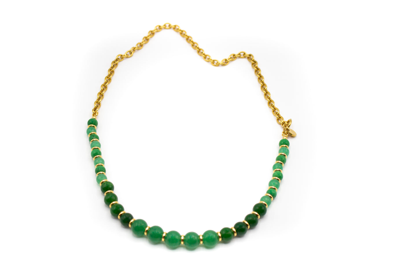 Collar piedra natural jade con separadores y mitad cadena Acero color oro