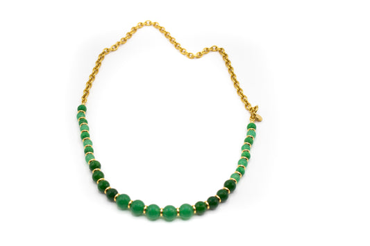Collar piedra natural jade con separadores y mitad cadena Acero color oro