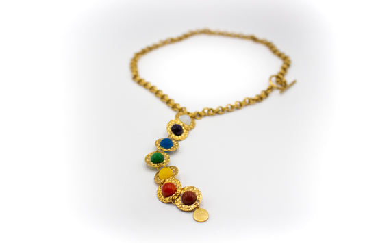 collar de los 7 chakras acero inoxidable color oro y piedras naturales