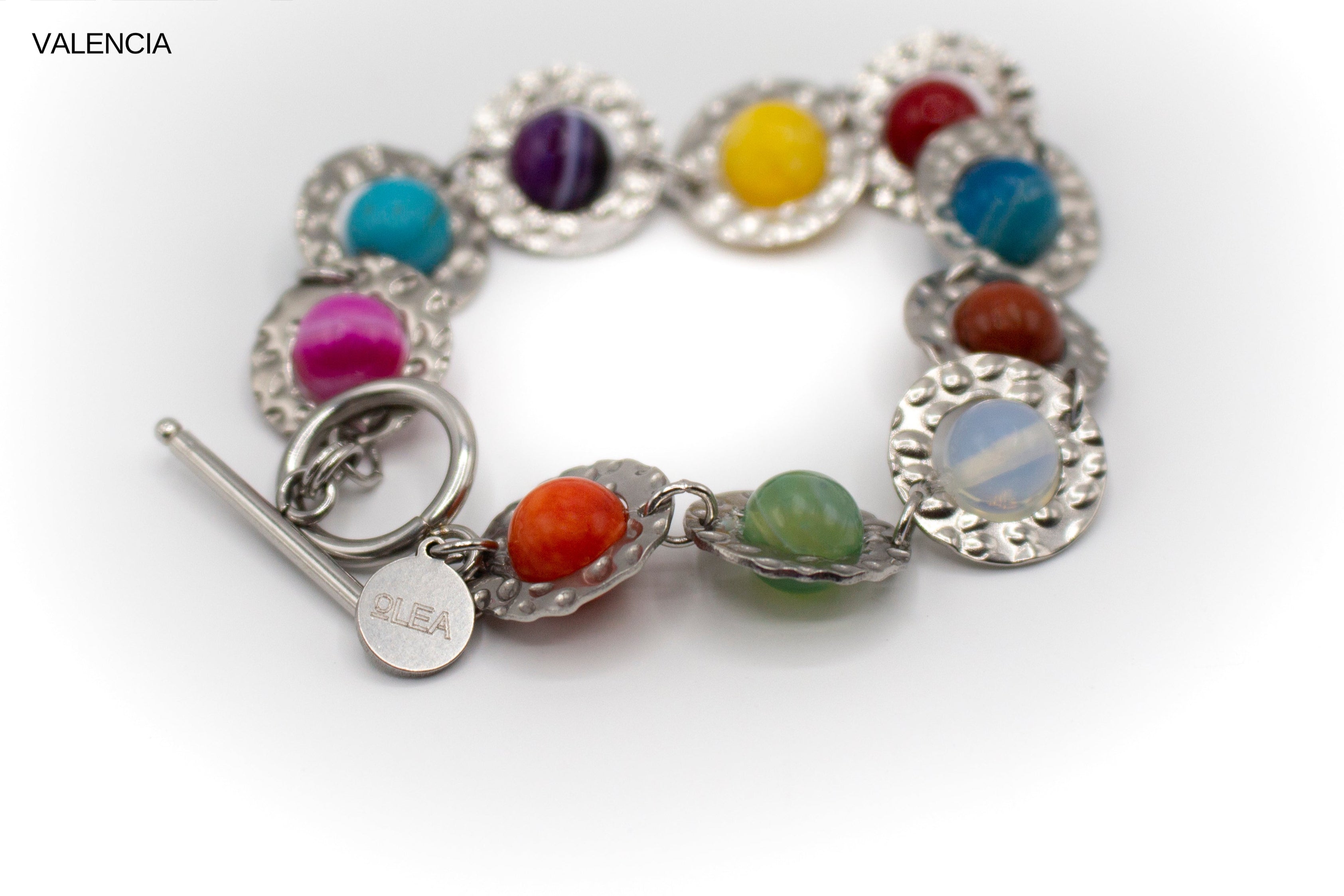 pulsera multicolor acero inoxidable color plateado y piedras naturales varias