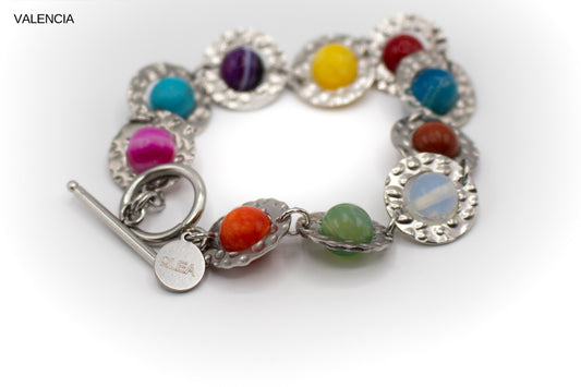 pulsera multicolor acero inoxidable color plateado y piedras naturales varias