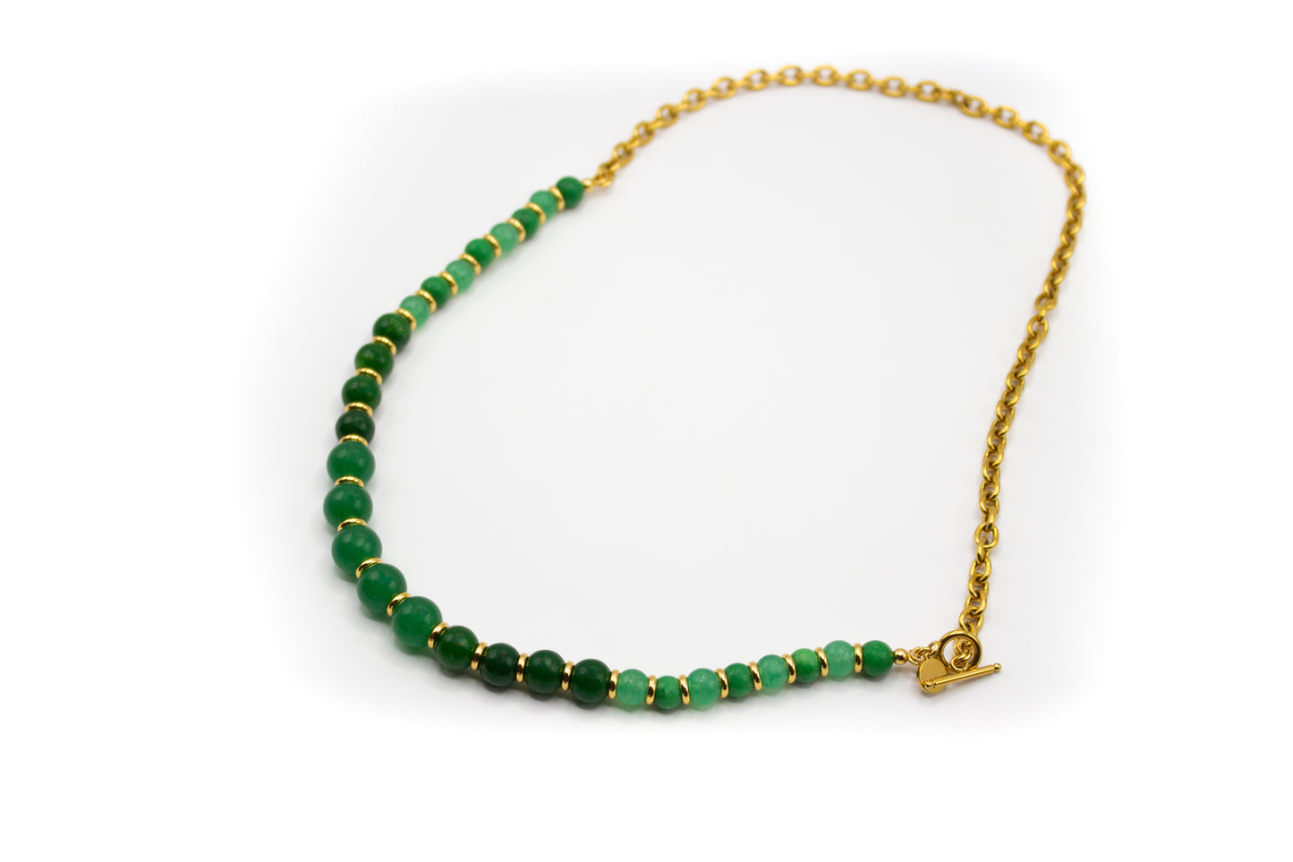 collar largo acero turmalina y jade