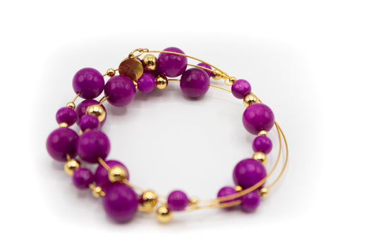Bracelet fil à mémoire de forme en acier et pierre naturelle kunzite